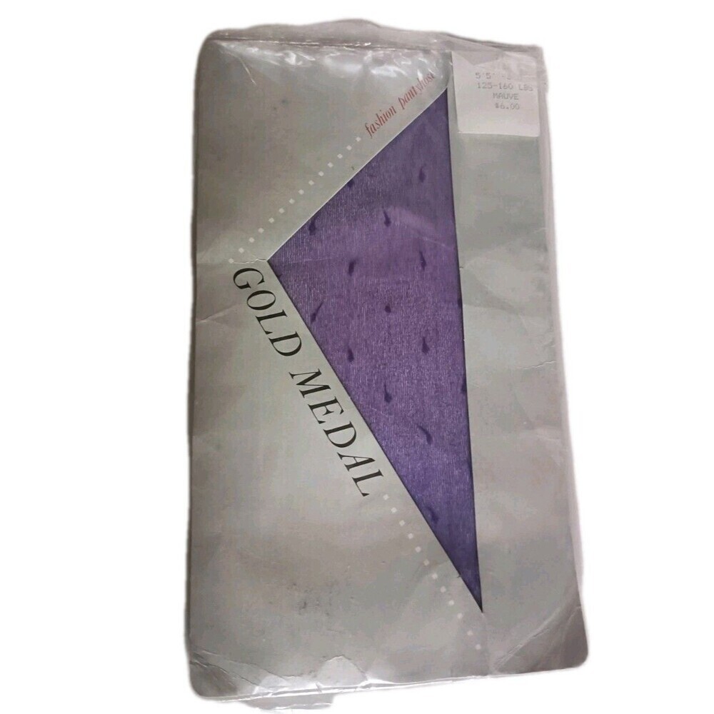 Gold Medal Pantyhose Purple Polka Dots  Fits 5'5"- 6' 125-160 lbs Size B Vintage